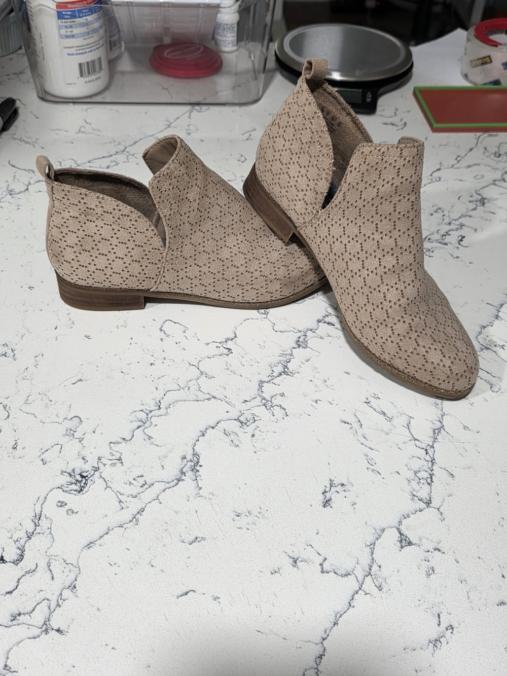 Dr. Scholl's Taupe Perforated Suede Ankle Booties